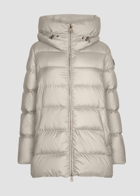 LONG jacket made of ultralight cocoon nylon with adjustable hood