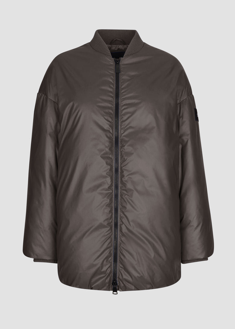 water-repellent waxed nylon bomber jacket