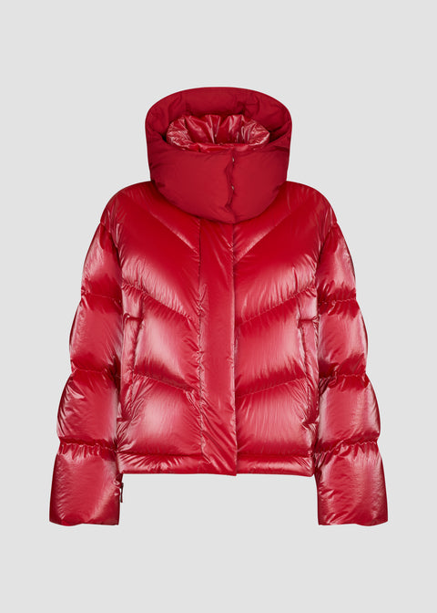 Short parka with detachable hood in water-repellent nylon