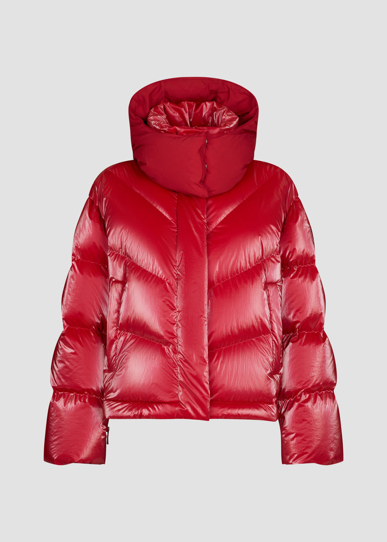 short parka with detachable hood in water-repellent nylon