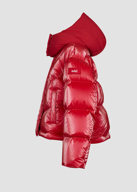 Short parka with detachable hood in water-repellent nylon