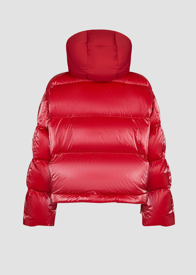 short parka with detachable hood in water-repellent nylon