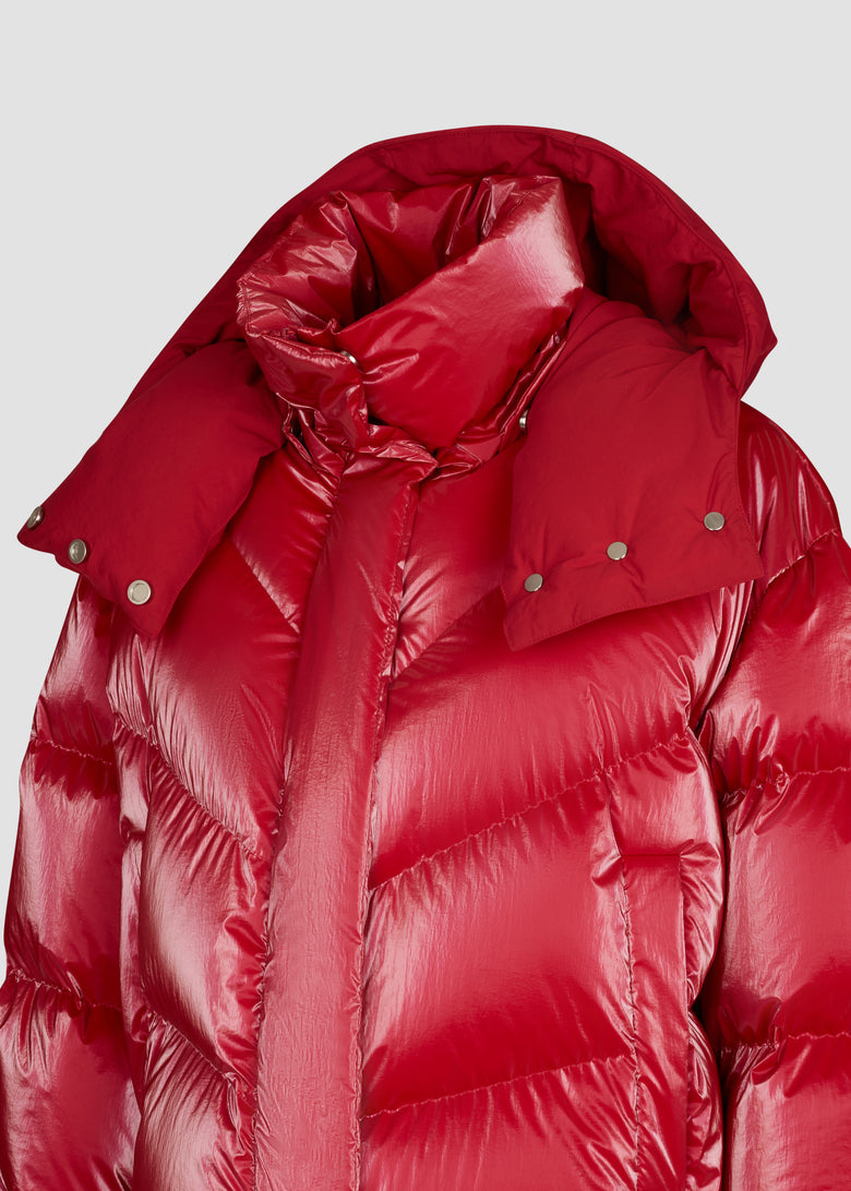 short parka with detachable hood in water-repellent nylon