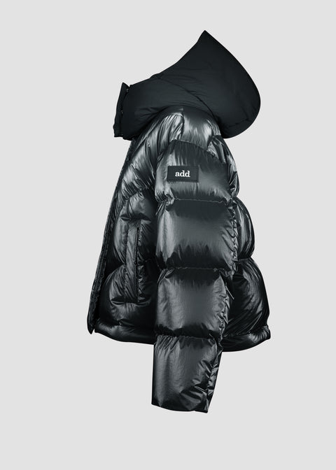 Short parka with detachable hood in water-repellent nylon