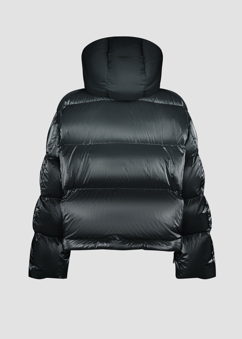 short parka with detachable hood in water-repellent nylon