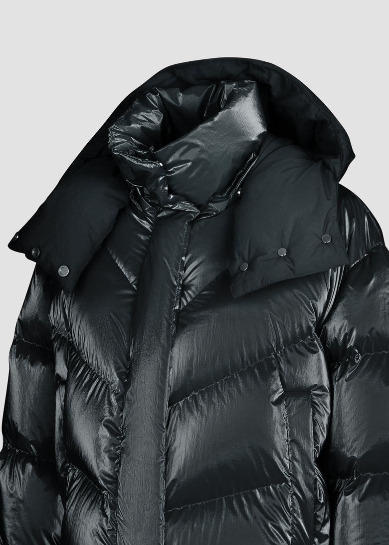 short parka with detachable hood in water-repellent nylon