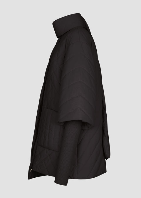 PADDED CAPE COAT DETACHABLE KNIT RIB SLEEVES