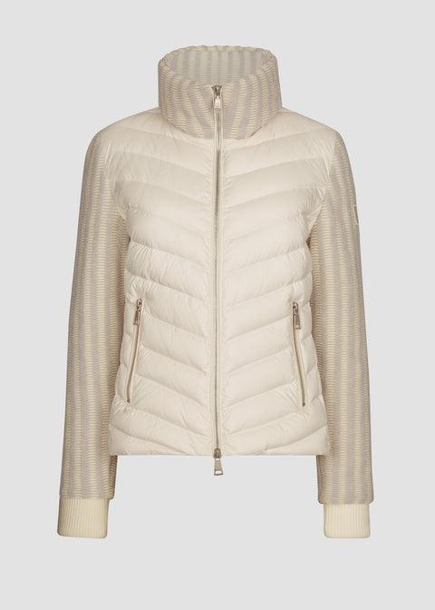 DOWN JACKET WITH BUBBLE UP KNIT RIB SLEEVES