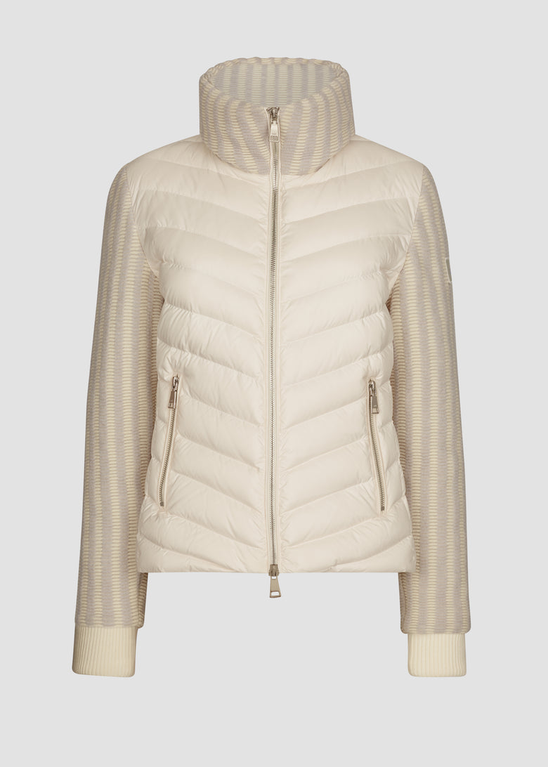 down jacket with bubble up knit rib sleeves