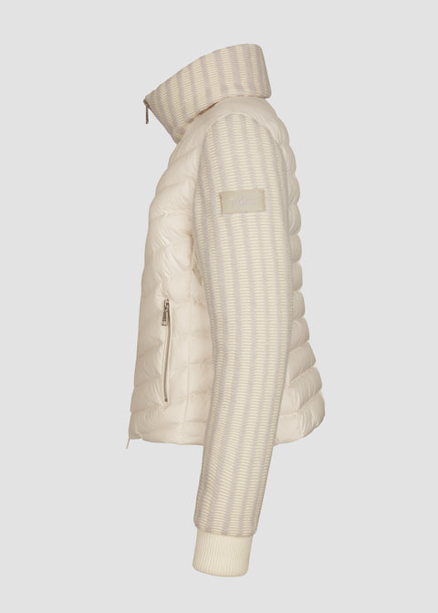 DOWN JACKET WITH BUBBLE UP KNIT RIB SLEEVES