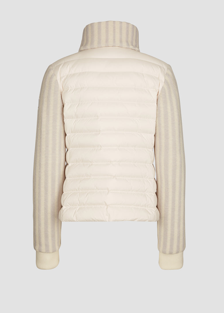 down jacket with bubble up knit rib sleeves