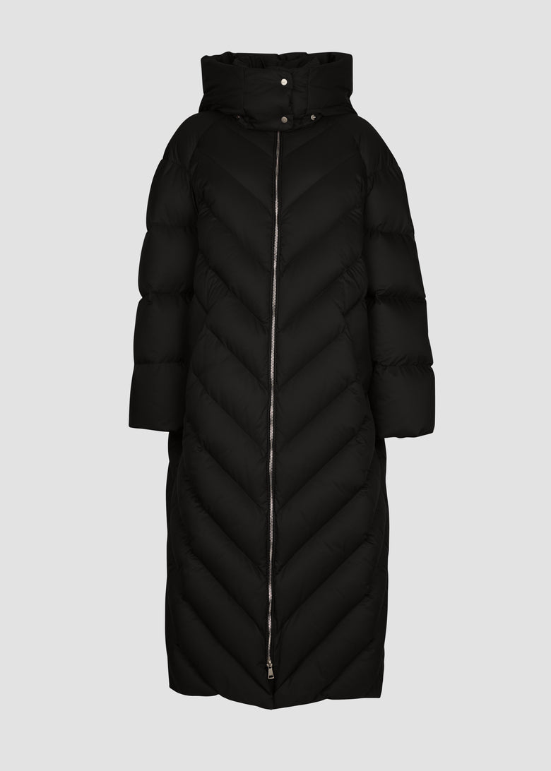 long down coat with detachable hood